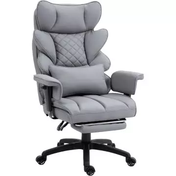 Dowinx Ergonomic High Back Office Chair with Footrest, Reclining Computer Chair with Thickened Spring Cushion, Adjustable Padded Armrests, Lumbar Support, Smooth Rocking Motion, Grey