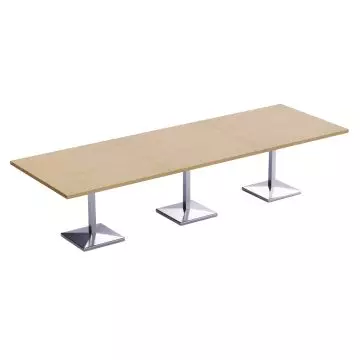 long oak modular table with three chrome pedestal bases