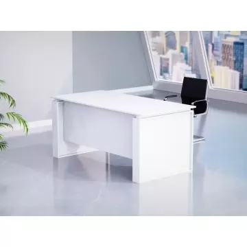 white modern office desk with modesty panel in workspace