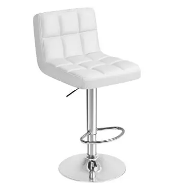 Ultimate C8541 white PU leather bar stool with grid-tufted seat and chrome pedestal base on white background