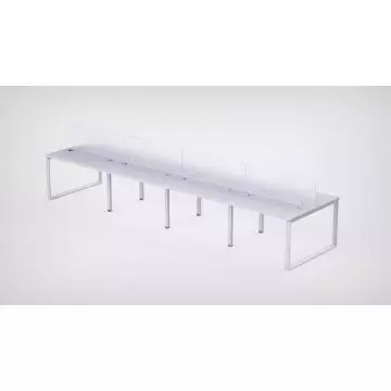 Mahmayi 8 Seater Loop Shared Workstation White with Polycarbonate Dividers angled front view