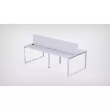 Mahmayi 4 Seater Loop Shared Workstation White finish with Wood Divider and closed rectangular loop steel frame