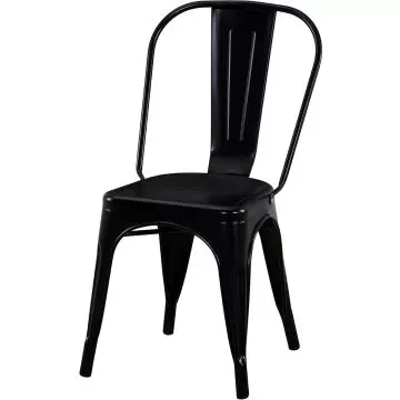 Mahmayi HYX503-1 black metal stackable dining chair front three-quarter view with curved backrest and tapered legs