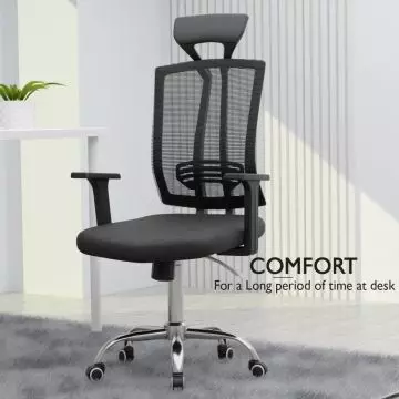 Mahmayi HY-901 black high back mesh executive swivel office chair with chrome base in a modern office setting