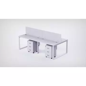 Mahmayi 4 Seater Loop Shared Workstation in White with Wood Divider and Mobile Drawer Pedestals