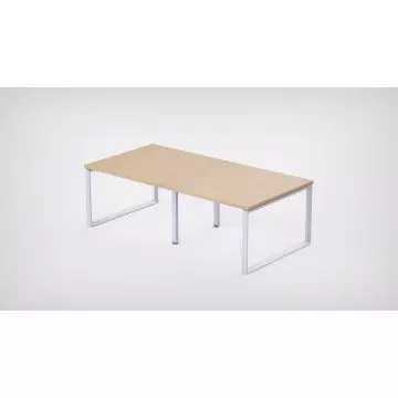 Mahmayi 4 Seater Loop Shared Workstation Oak finish with white powder-coated loop frame no divider angled view