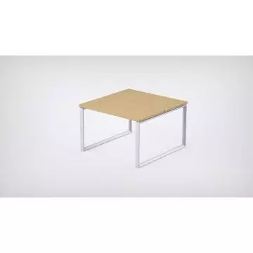 Mahmayi Loop 2 Seater shared workstation Oak melamine top white powder-coated closed rectangular loop steel frame no divider angled view