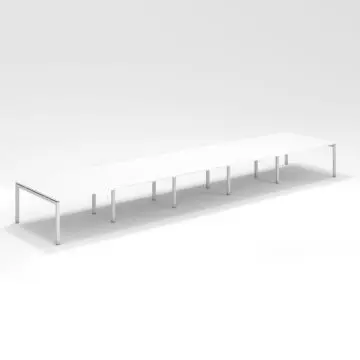 10 seater white open-plan shared office workstation with silver steel legs front angle view