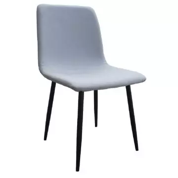 Mahmayi HYDC058 grey fabric dining chair with curved backrest and black metal legs angled side view