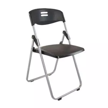 Kelvin S234 black folding chair front three-quarter view showing silver metal frame and polypropylene seat and back