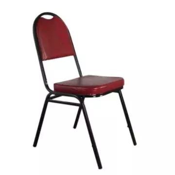 Hubble 119 Banquet Chair in burgundy PVC upholstery with black powder coated frame shown at angle