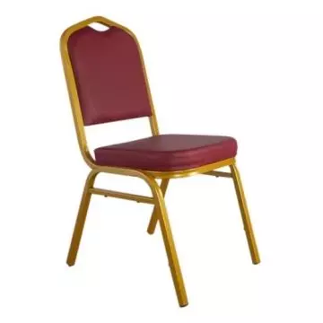 Hubble 205 Banquet Chair in burgundy PVC with gold powder coated frame angled front view