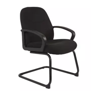 Mahmayi Iris 587-2 black fabric visitors chair with contoured armrests and cantilever sled base angled view