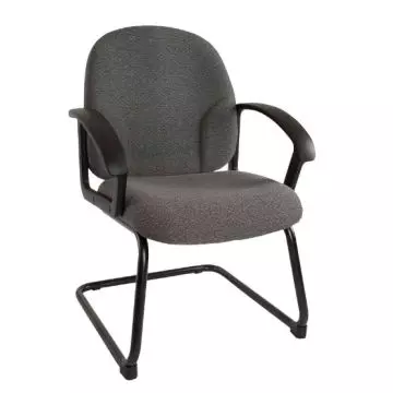 Helena 591-2 visitors chair in UK grey fabric with contoured armrests and black cantilever sled base angled front view