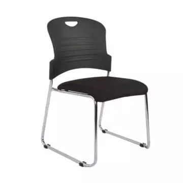 Galaxy 8665NCF black guest chair with contoured plastic back and chrome sled base shown at an angle