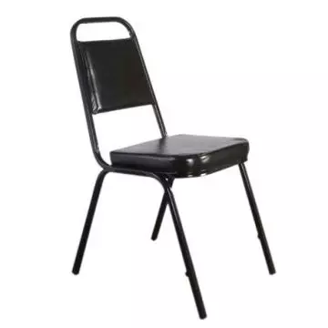MOF Hubble Compact Banquet Chair in black with powder coated frame and padded PVC seat shown at angle