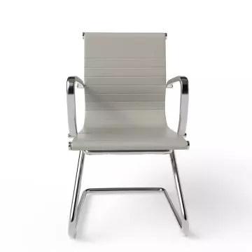Front view grey PU visitor chair with chrome cantilever base