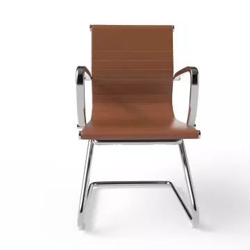 Front view choco brown PU visitor chair with chrome cantilever frame