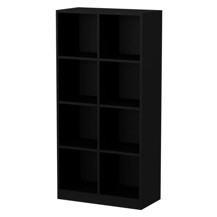 Black eight cube freestanding bookshelf angled view