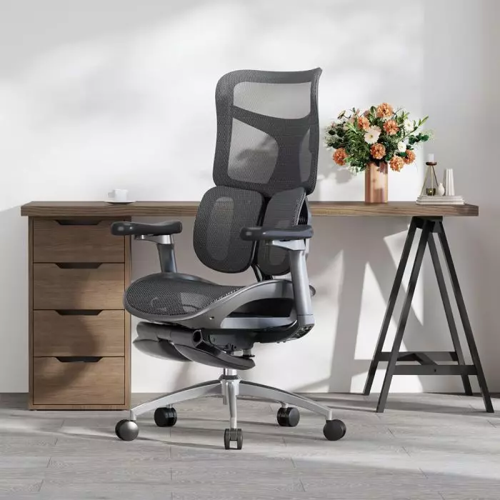 high back mesh ergonomic chair with footrest in home office