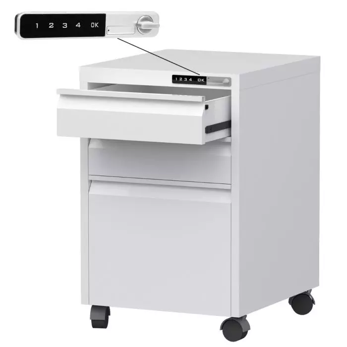 Godrej Mobile 3-Drawer File Cabinet with Touchscreen Lock - White