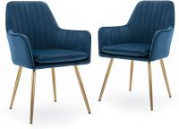 Mahmayi HYDC031G Velvet Dining Chair with Golden Metal Legs - Blue (Pack of 2)