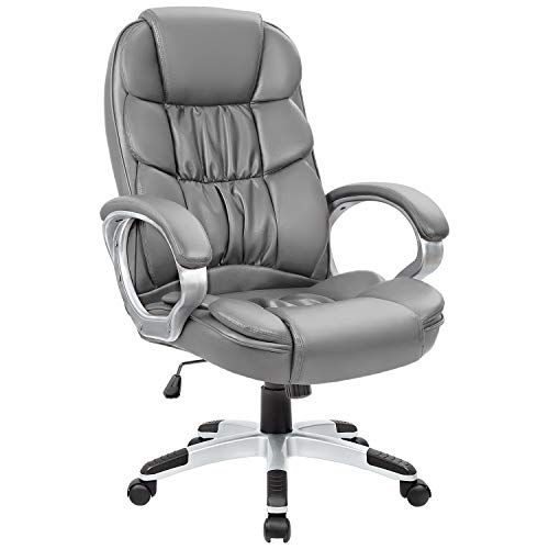 Mahmayi High Back Office Chair, Adjustable Height, Swivel Task Chair with Padded Armrests and Lumbar Support Grey for Office, Meeting Room, Home, Living Room