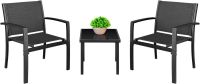 Mahmayi Modern Set of 3 Fabric Outdoor Chair Seating and Table Bistro Set, Comfortable, Durable Patio Furniture Black for Living Room, Backyard, Garden, Poolside