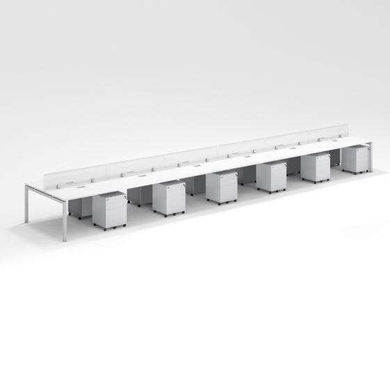 Shared Structure 12 Seater in White Color with Polycarbonate Dividers with Drawers without Mesh Chairs and Worktop W160cm x D60cm