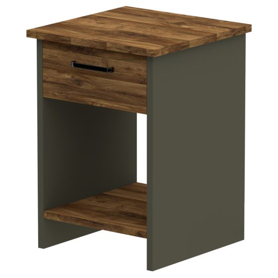 Mahmayi Modern Night Stand, Side End Table with Single Drawer and Open Storage Shelf Dark Hunton Oak and Lava Grey Ideal for Bedroom and Living Room