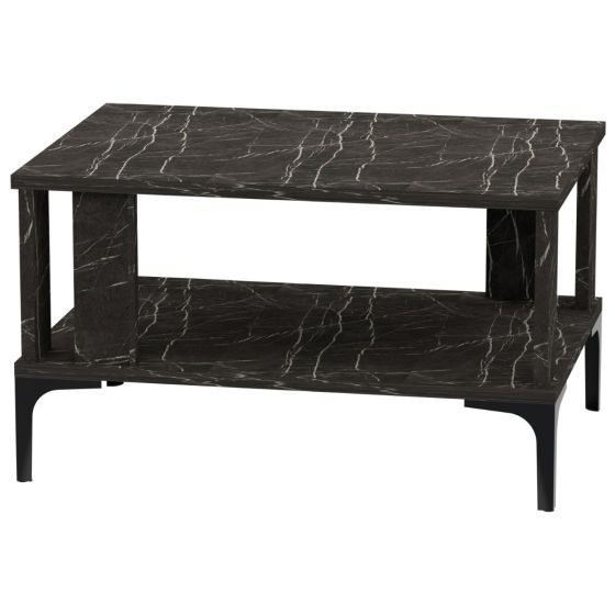 Mahmayi Modern Coffee Table with Storage Shelf Black Pietra Grigia Ideal for Living Room, Study Room and Office