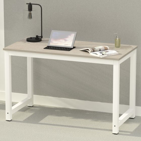 Mahmayi Stylish ZCD-25W White Concrete Computer Desk with Adjustable Leg Pads, Sturdy Anti-Rust Steel Frames for Home, Office, Living Room, Workstation 120x60cm