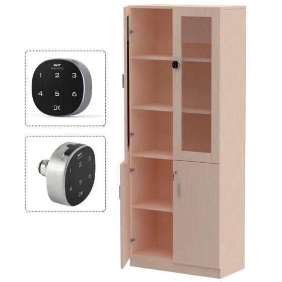 Mahmayi Carre 1123 Full Height Bookshelf Cabinet with Digital Lock Sturdy and Elegant Wooden Bookshelf Ideal for Home and Office, Oak