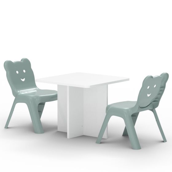 Mahmayi CH01 Child Desk White(60X60) with 2 X CHC1 Child Plastic Chair Light Grey Combo