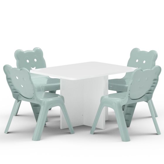 Mahmayi CH01 Ergonomic Child Desk(80X50) White with 4 X CHC1 Child Plastic Chair Light Grey Combo