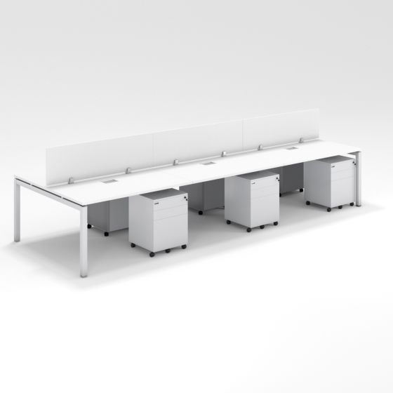Shared Structure 6 Seater in White Colorwith Wood Dividers with Drawers without Mesh Chairs and Worktop W140cm x D60cm