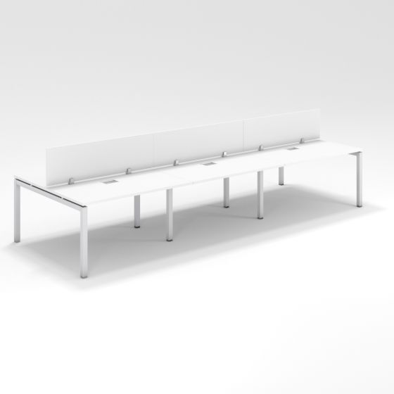 Shared Structure 6 Seater in White Colorwith Wood Dividers without Drawers without Mesh Chairs and Worktop W140cm x D60cm