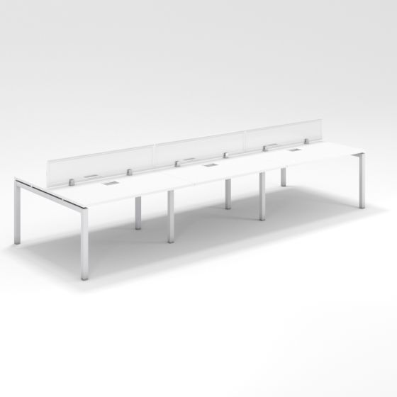 Shared Structure 6 Seater in White Color with Polycarbonate Dividers without Drawers without Mesh Chairs and Worktop W180cm x D75cm