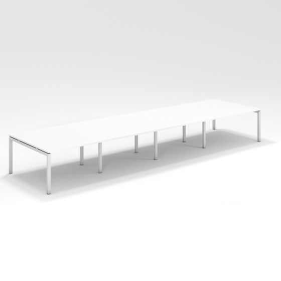Shared Structure 8 Seater in White Color with No Dividers without Drawers without Mesh Chairs and Worktop W140cm x D75cm