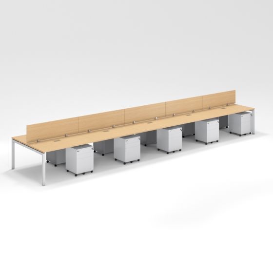 Shared Structure 10 Seater in Oak Color with Wood Dividers with Drawers without Mesh Chairs and Worktop W180cm x D75cm