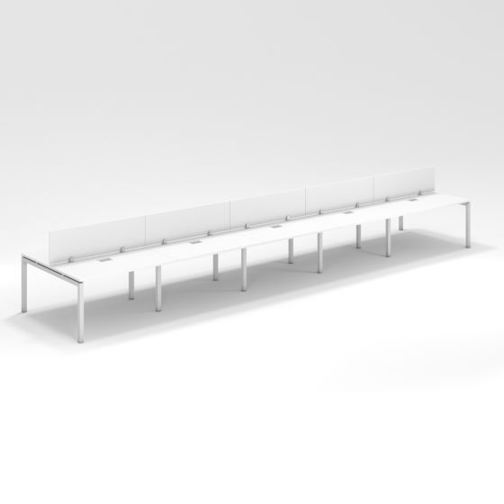 Shared Structure 10 Seater in White Colorwith Wood Dividers without Drawers without Mesh Chairs and Worktop W140cm x D75cm