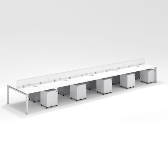 Shared Structure 10 Seater in White Color with Polycarbonate Dividers with Drawers without Mesh Chairs and Worktop W100cm x D60cm