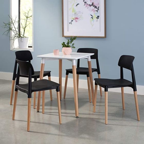 Mahmayi TJ HYL-088 Wooden Legs with Plastic moulded Dining Chair Black (Pack of 4)