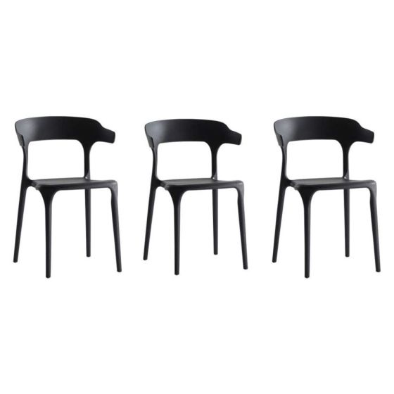 Mahmayi HYPP-04 PP Stackable Horn Dining Chair for Kitchen, Home - Black (Set of 3)