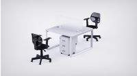 Mahmayi 2 Seater Loop Shared Structure in White color with Polycarbonate Divider, with Drawer & With 2 Mesh Chairs - W180cm x D60cm Each Worktop Size