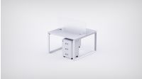 Mahmayi 2 Seater Loop Shared Structure in White color with Polycarbonate Divider, with Drawer & without Mesh Chair  - W140cm x D75cm Each Worktop Size