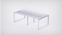 Mahmayi 4 Seater Loop Shared Structure in White color with Polycarbonate Divider, without Drawer & without Mesh Chair  - W140cm x D75cm Each Worktop Size