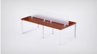 Mahmayi 4 Seater Loop Shared Structure in Apple Cherry color with Polycarbonate Divider, without Drawer & without Mesh Chair  - W180cm x D75cm Each Worktop Size