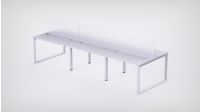 Mahmayi 6 Seater Loop Shared Structure in White color with Polycarbonate Divider, without Drawer & without Mesh Chair  - W100cm X D75cm Each Worktop Size