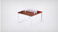 Mahmayi 2 Seater Loop Shared Structure in Apple Cherry color with Polycarbonate Divider, without Drawer & without Mesh Chair  - W180cm x D60cm Each Worktop Size
